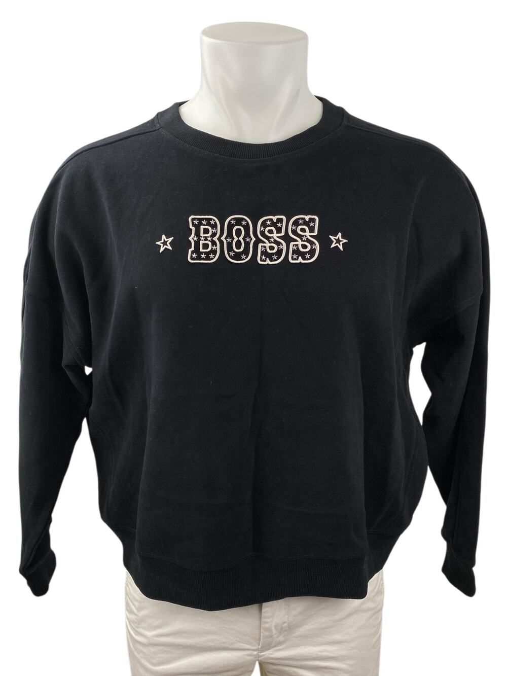 NEW Boss Men's Black Embroidered Logo Crewneck Long Sleeve Sweater Sweatshirt S